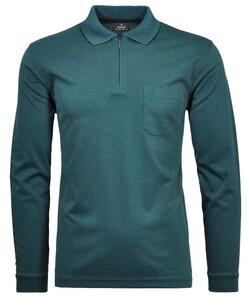 Ragman Zipper Softknit Polo Longsleeve Breast Pocket Donker Blauwgroen