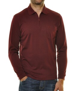 Ragman Zipper Softknit Polo Longsleeve Breast Pocket Poloshirt Red