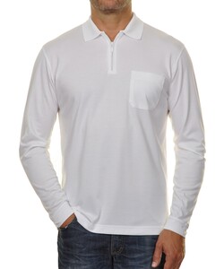 Ragman Zipper Softknit Polo Longsleeve Breast Pocket Poloshirt White