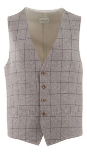 Roy Robson Cotton-Linen Blend Check Gilet Beige