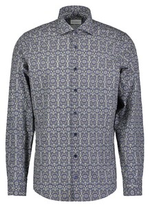 Roy Robson Luxury Geometric Medallion Pattern Overhemd Donker Blauw