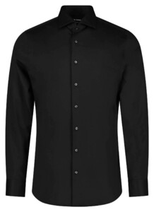 Roy Robson Slim Uni Color Cotton Tone on Tone Buttons Overhemd Zwart
