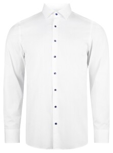 Roy Robson Solid Color Cotton Subtle Stretch Dark Contrast Buttons Overhemd Wit