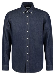 Roy Robson Solid Color Dark Denim Button-Down Overhemd Donker Blauw