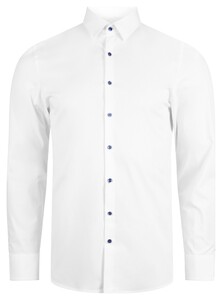 Roy Robson Uni Color Contrast Buttons Subtle Cotton Stretch Shirt White