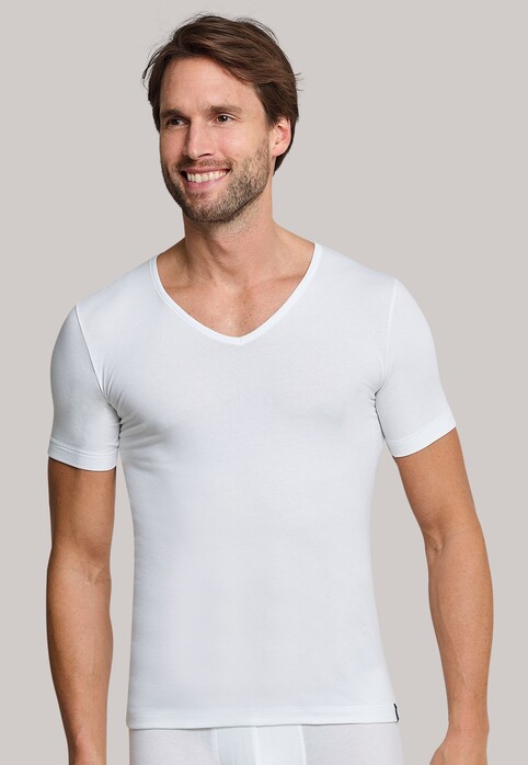 Schiesser 95/5 Shirt Korte Mouw V-Neck Ondermode Wit