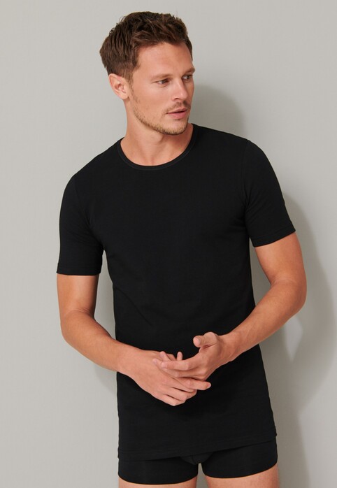 Schiesser 95/5 Shirt Short Sleeve Organic Cotton Round Neck 2Pack Ondermode Zwart