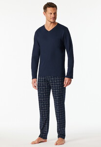 Schiesser Interlock Check Trousers Nightwear Night Blue