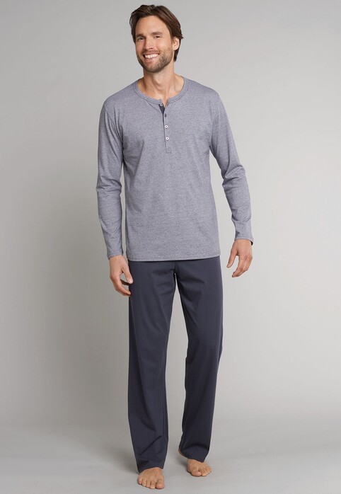 Schiesser Lange Pyjama Ebony Nightwear Anthracite Grey