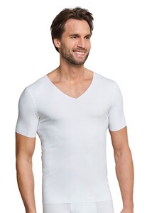 Schiesser Laser Cut Shirt Interlock Short Sleeve V-Neck Ondermode Wit