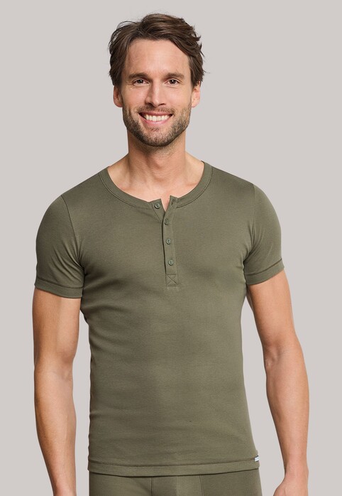Schiesser Long Life Cool Button Shirt Ondermode Donker Groen