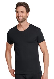 Schiesser Long Life Cotton Shirt Short Sleeve V-Neck Ondermode Zwart