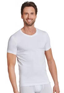 Schiesser Long Life Cotton Shirt Short Sleeve V-Neck Underwear White