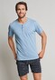 Schiesser Mix & Relax Cotton T-Shirt Knoopjes Licht Blauw Melange