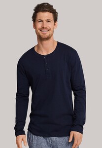Schiesser Mix & Relax Cotton T-Shirt Knoopjes T-Shirt Donker Blauw