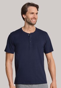 Schiesser Mix & Relax Cotton T-Shirt Knoopjes T-Shirt Donker Blauw