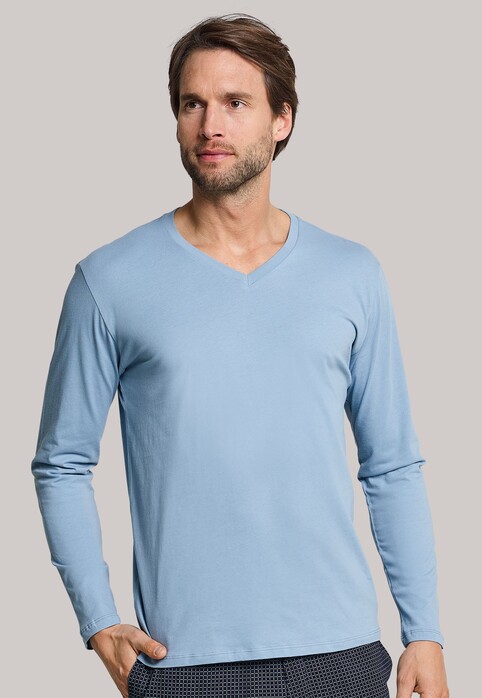 Schiesser Mix & Relax Cotton T-Shirt V-Hals Licht Blue Melange