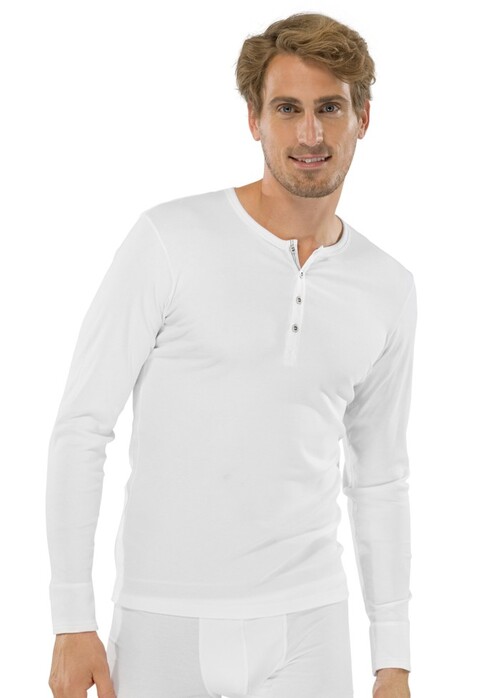 Schiesser Retro Rib Knopen Shirt Lange Mouw Underwear White