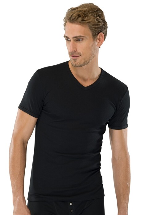 Schiesser Retro Rib V-Neck T-Shirt Underwear Black
