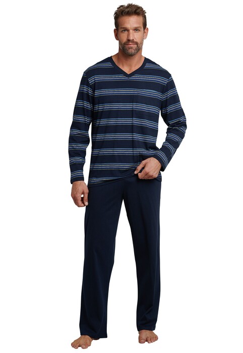 Schiesser Striped Original Classics Pajamas Nightwear Dark Evening Blue