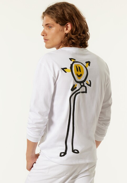 Schiesser T-Shirt Long Sleeve Single Jersey Art Editition by Noah Becker White