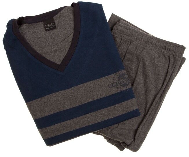 Schiesser Two-Tone Stripe Nightwear Anthracite Grey