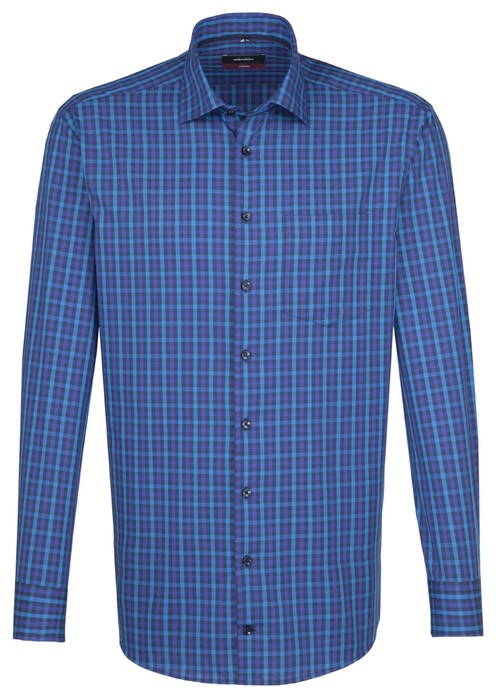 Seidensticker Big Check Contrast Overhemd Donker Blauw