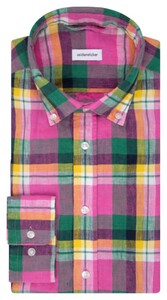 Seidensticker Bold Color New Button-Down Linen Check Shirt Pink-Multi