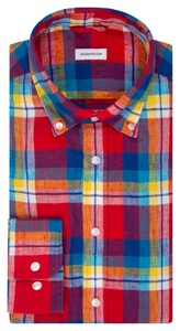 Seidensticker Bold Color New Button-Down Linen Check Shirt Red-Multi