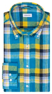 Seidensticker Bold Color New Button-Down Linen Check Shirt Turquoise-Multi