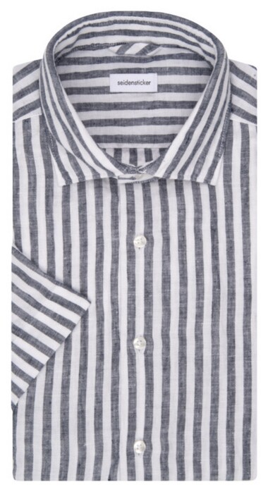 Seidensticker Bold Striped Short Sleeve Linen New Kent Shirt Dark Evening Blue