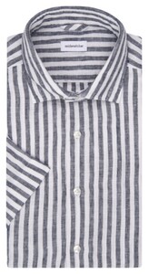 Seidensticker Bold Striped Short Sleeve Linnen New Kent Overhemd Donker Blauw