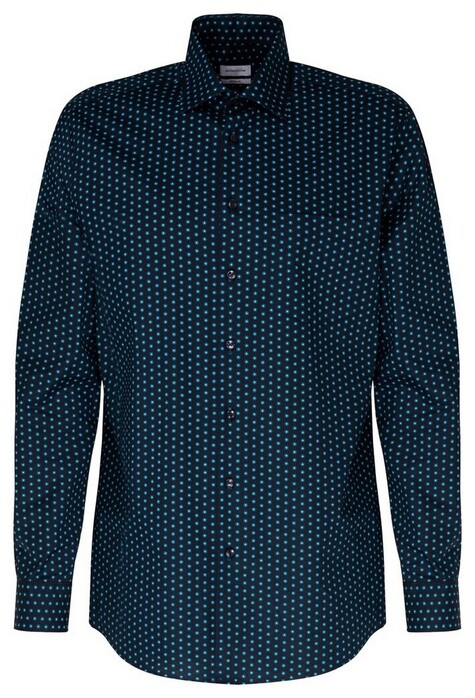Seidensticker Business Kent Allover Abstract Pattern Overhemd Navy-Turquoise
