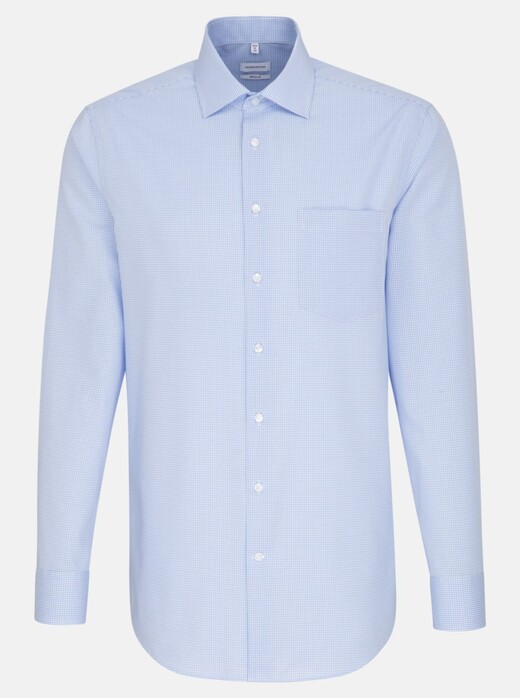 Seidensticker Business Kent Mini Check Overhemd Aqua Blue