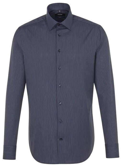 Seidensticker Business Kent Stripe Shirt Dark Blue Extra Melange