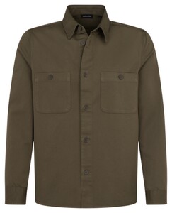 Seidensticker Casual Uni Tone-on-Tone Buttons Cotton Twill Two Chest Pockets Overshirt Donker Groen