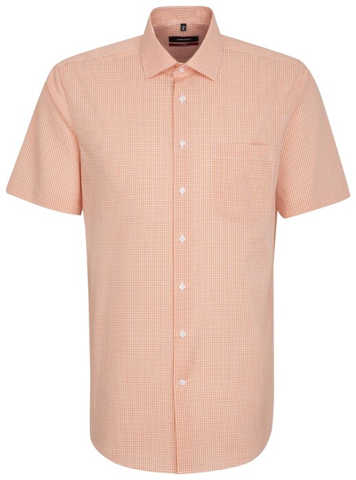 Seidensticker Check Short Sleeve Overhemd Oranje