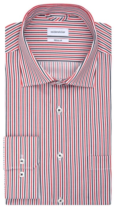 Seidensticker Duo Stripe New Kent Non-Iron Cotton Twill Shirt Red-Navy