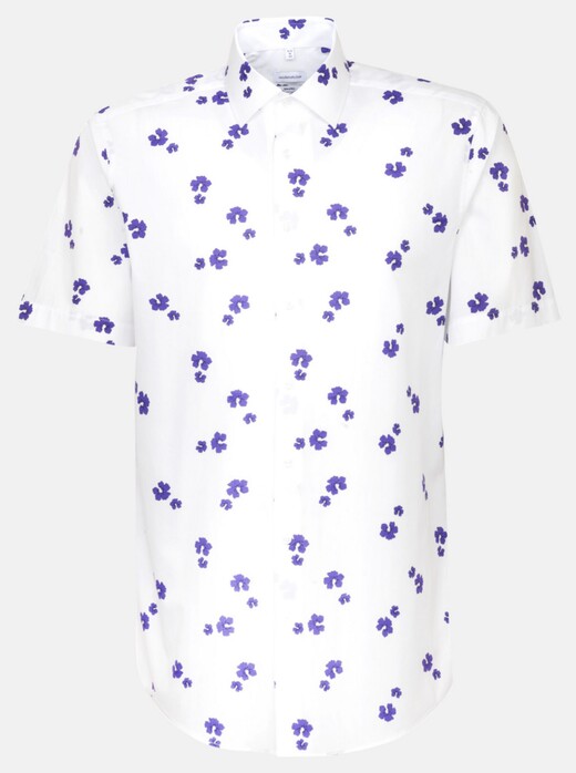 Seidensticker Fantasy Leaf Short Sleeve Shirt Lilac