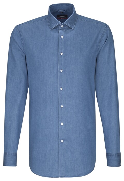 Seidensticker Faux Uni Contrast Button Overhemd Pastel Blauw