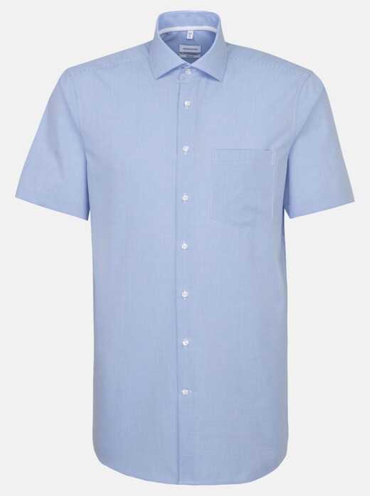 Seidensticker Poplin Micro Check Short Sleeve Shirt Deep Intense Blue