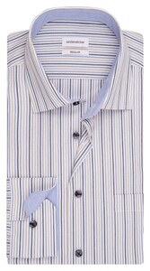 Seidensticker Poplin Multi Stripe Cotton Non-Iron Overhemd Zand-Blauw