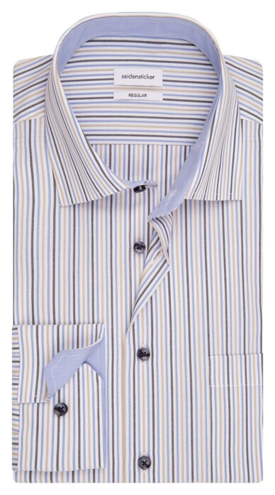 Seidensticker Poplin Multi Stripe Cotton Non-Iron Shirt Sand-Blue