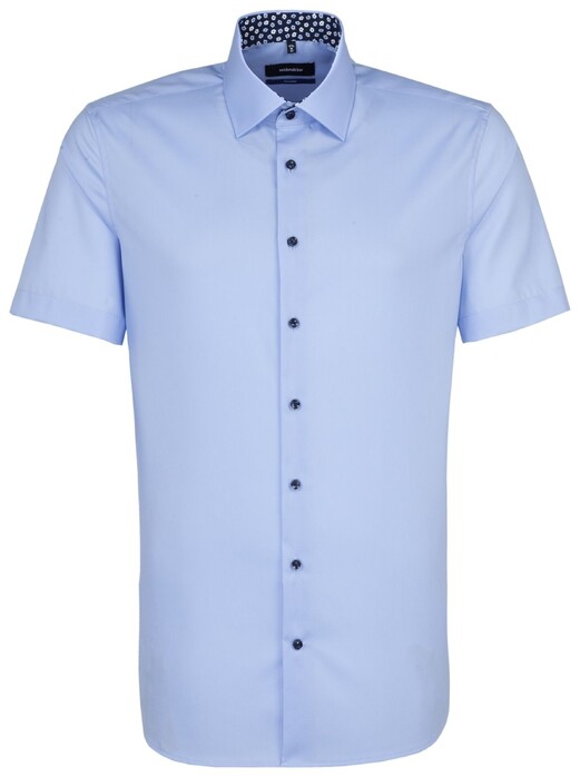Seidensticker Poplin Uni Short Sleeve Contrast Shirt Blue