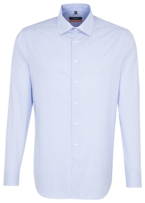 Seidensticker Slim Mini Check Business Kent Overhemd Blauw