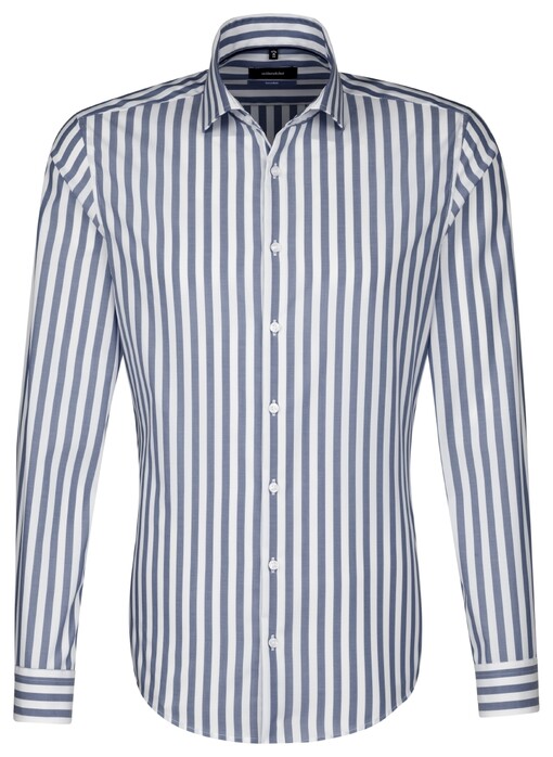 Seidensticker Striped Business Kent Overhemd Donker Blauw Melange