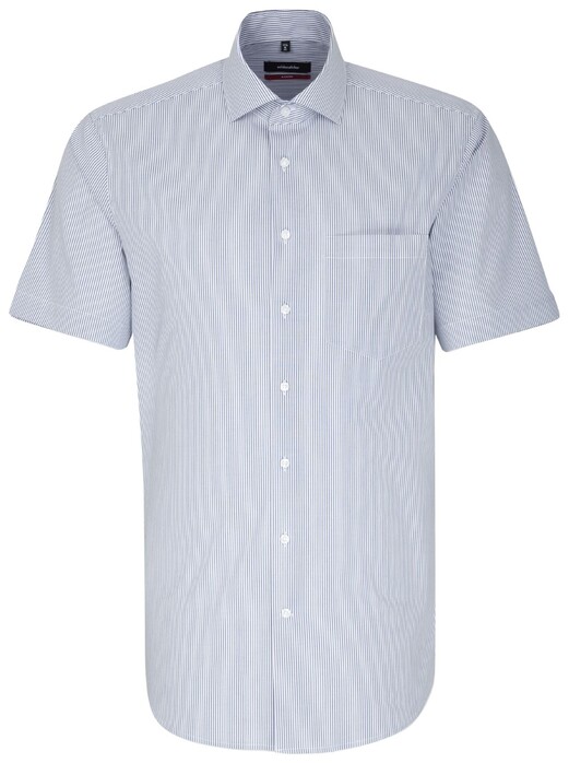 Seidensticker Striped Short Sleeve Overhemd Blauw