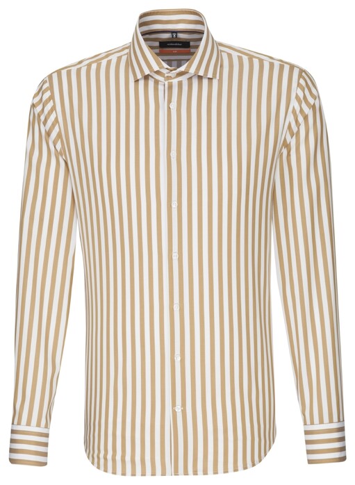 Seidensticker Striped Spread Kent Overhemd Bruin Melange