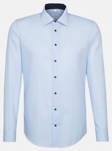 Seidensticker Uni Poplin Contrast Overhemd Pastel Blauw