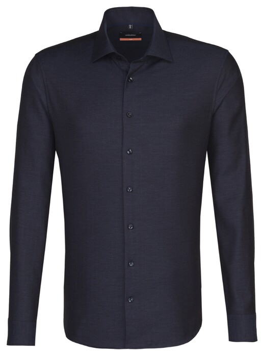 Seidensticker Uni Spread Kent Overhemd Donker Blauw Melange